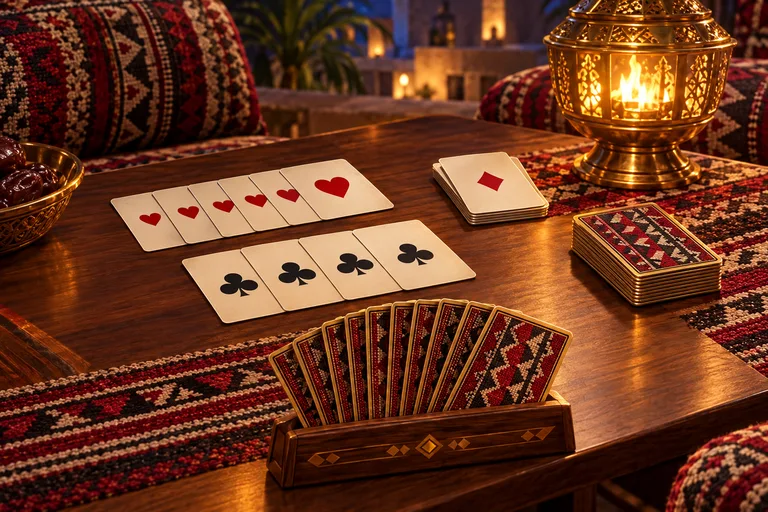 ورق هند على طاولة خشبية جنب فانوس وتمر